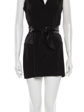 Diane Von Furstenberg Black Sleeveless Tie-Waist Romper